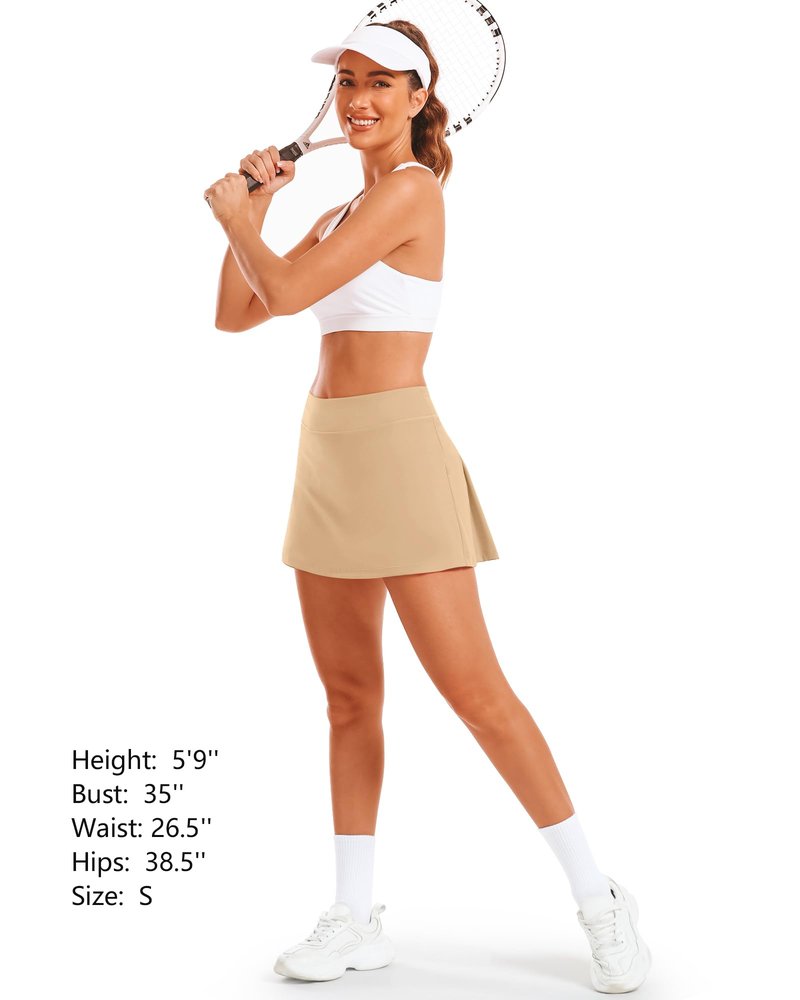 Stelle Women Tennis Skirt Golf Skorts Athletic High Waisted with Pockets Inner Shorts Sport Workout Pleated Pickleball (Khaki,S)