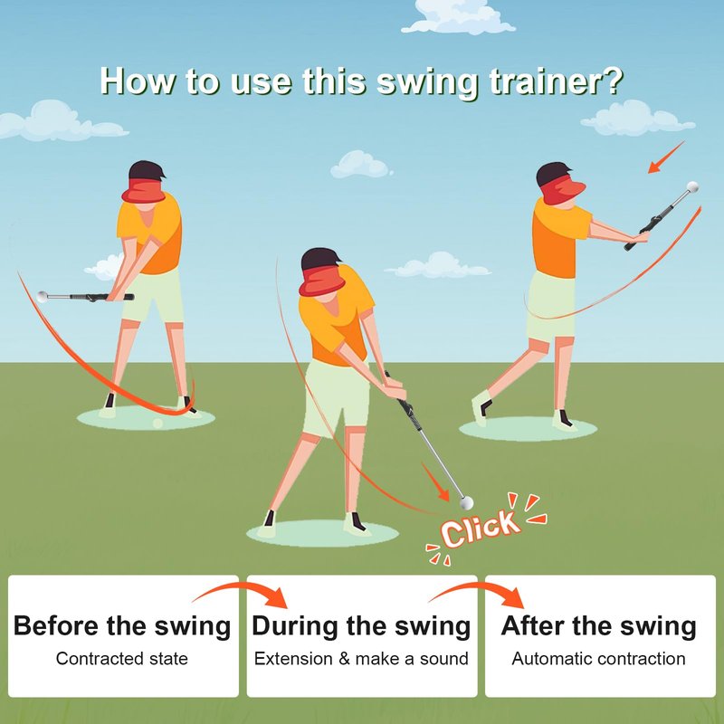 Beauyist Pro-Level Retractable Golf Swing Trainer - Right-Handed Click Stick Golf Grip Trainer | Practice & Pre-Round Warm-Up Golf Training Aid