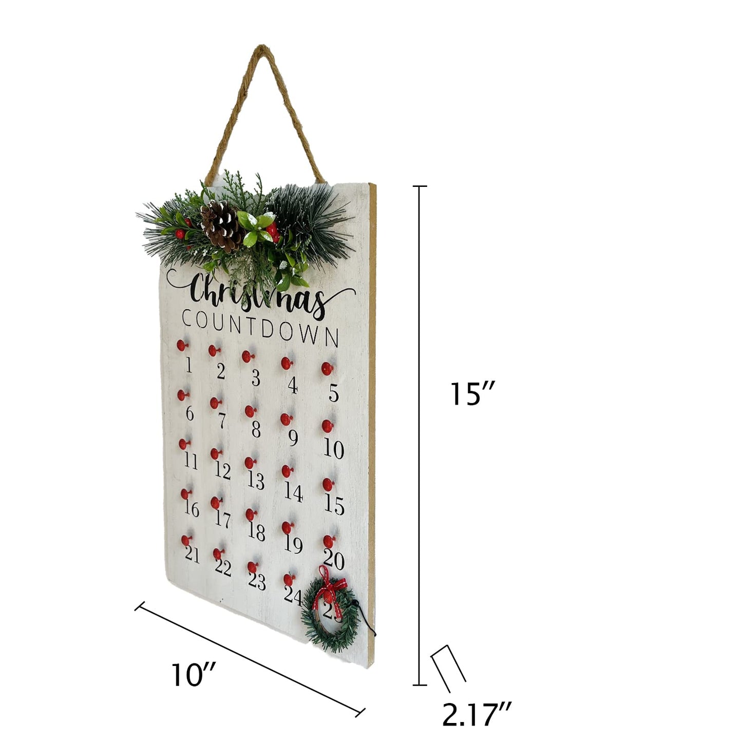 HOMirable Christmas Countdown 25 Days Wreath Advent Calendar Number Date Decor Merry Christmas Sign Rustic Wooden Home Decorations Holiday Xmas Party Ornament Gift