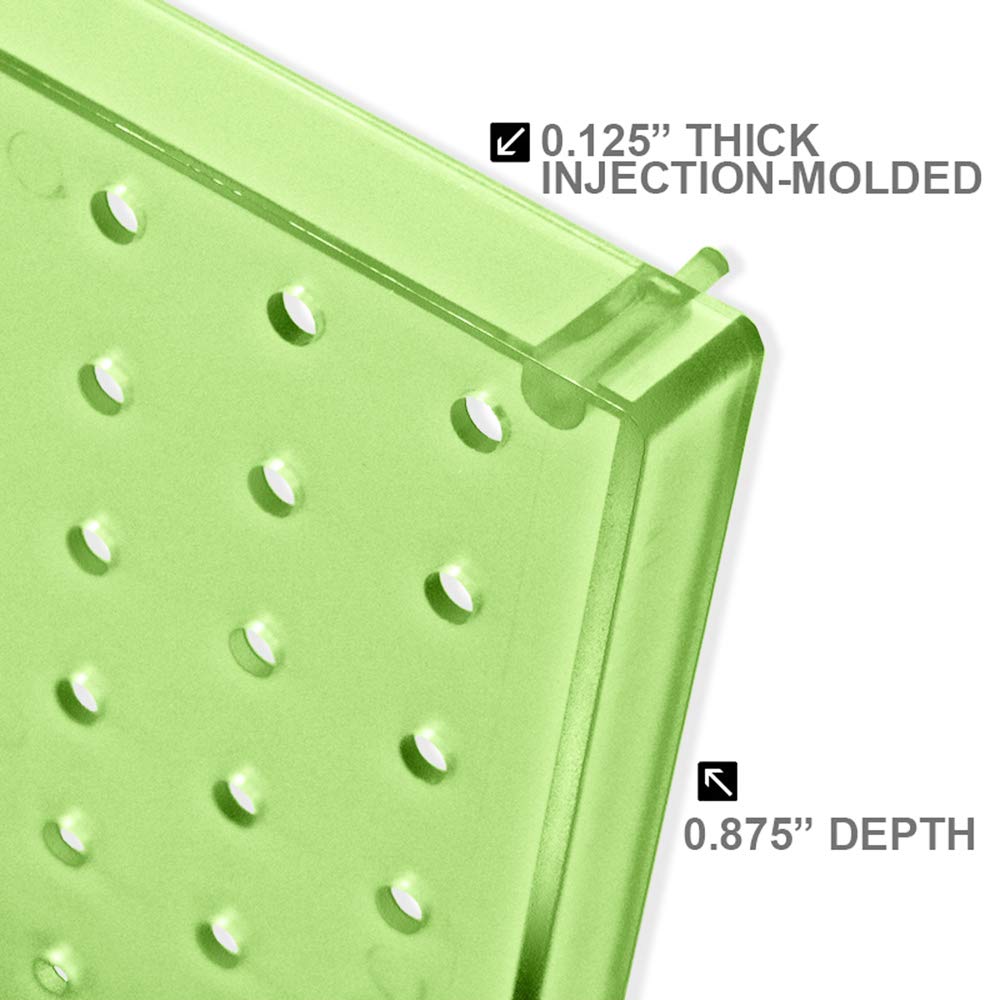 Azar Displays 771620-GRE Plastic Pegboard for Wall Organization - Garage Tool Organizer Wall Mount (Pack of 2) - 1-Sided Durable Wall Panel Organizer (16” W x 20” H x 1” D) - Garage Organizer (Green)