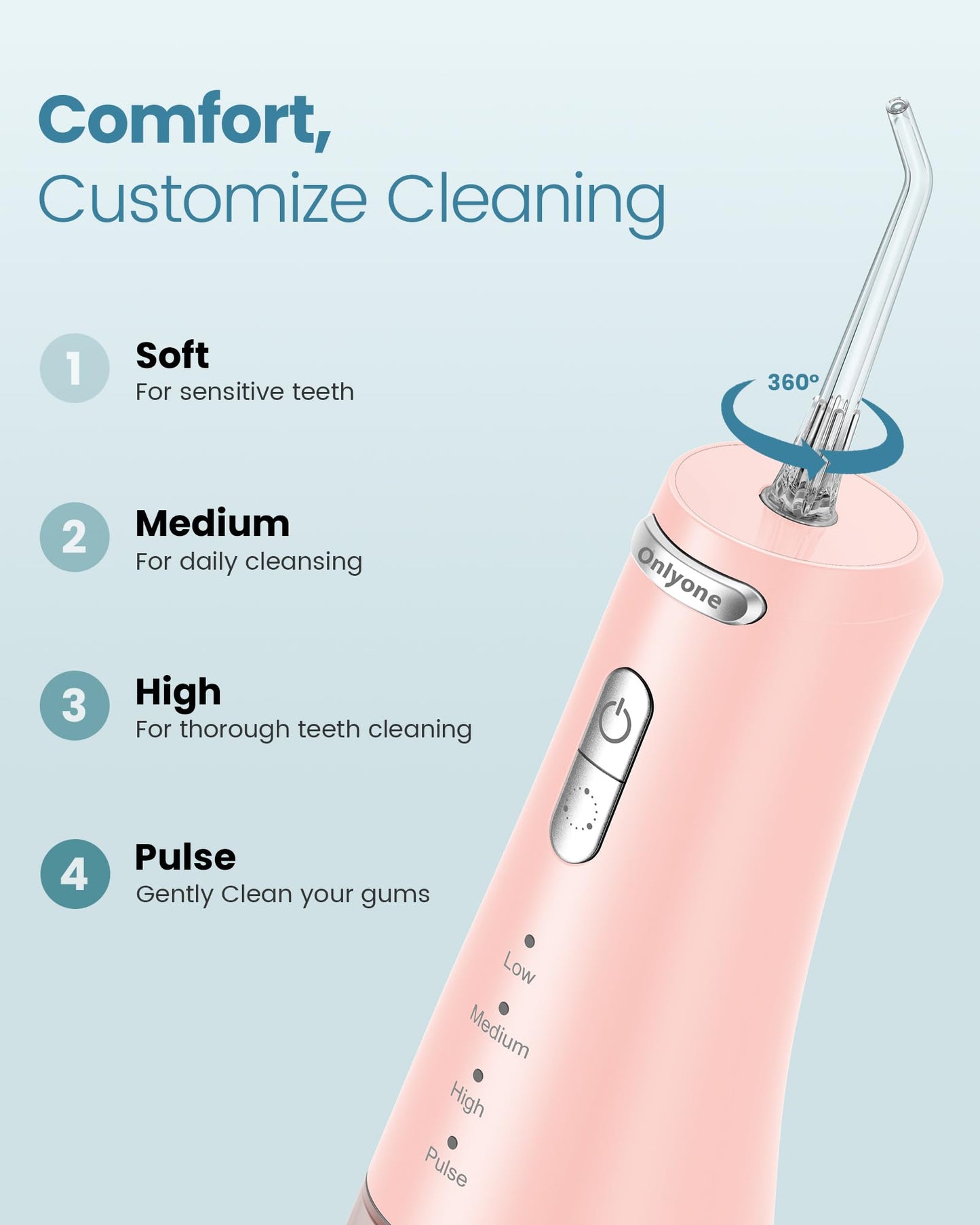 Onlyone Water Dental Flosser, 300ML Portable Oral Irrigator for Teeth, 4 Modes and 5 Jet Tips,Rechargeable Irrigation Cleaner,Electric Flossing Machine Power Flossers & Irrigator Accessories White