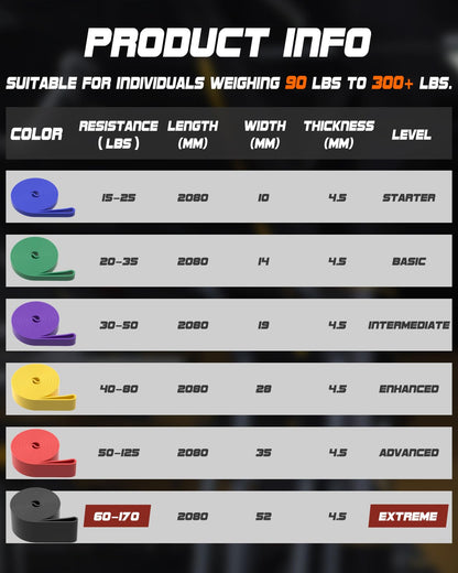 Fitense Resistance Bands Set - Pull Up Bands with 6 Resistance Levels 15-170 LBS for Men Women, Exercise Bands with Door Anchor, Training Poster & Pouch for Body Stretching, Pull Up Assist