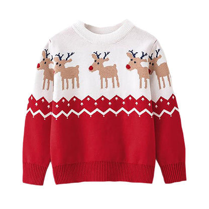 Toddler Boy Girl Ugly Christmas Sweater Kids Red Elk Sweatshirt Winter Warm Long Sleeve Pullover Sweater Shirts 3T