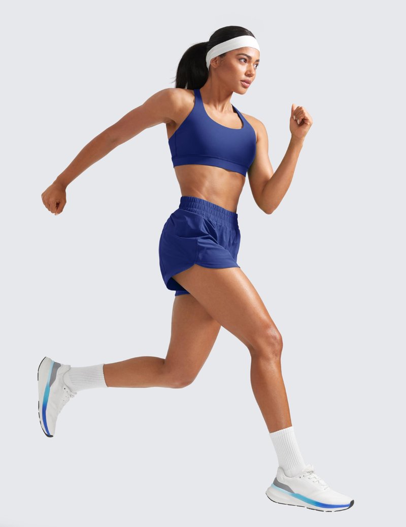 CRZ YOGA Dolphin Athletic Shorts for Women 3" - High Waisted Quick Dry for Running Workout Gym Track with Zip Pocket Larkspur Blue Large