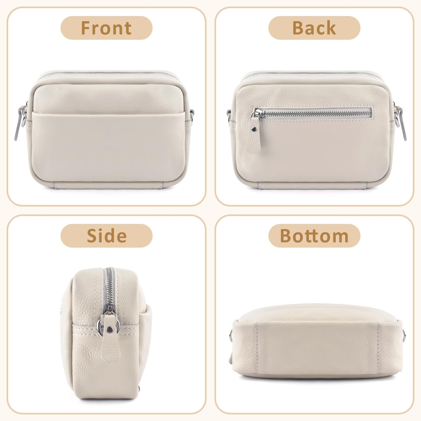 BROTOU Crossbody Bag for Women, Leather Handbag & Shoulder Bag with Adjustable Wide Strap, Chain Strap & 3-Slot Card Holder, Camera Cross Body Bag for Lady Girl Shopping Daily Use (A-Beige)
