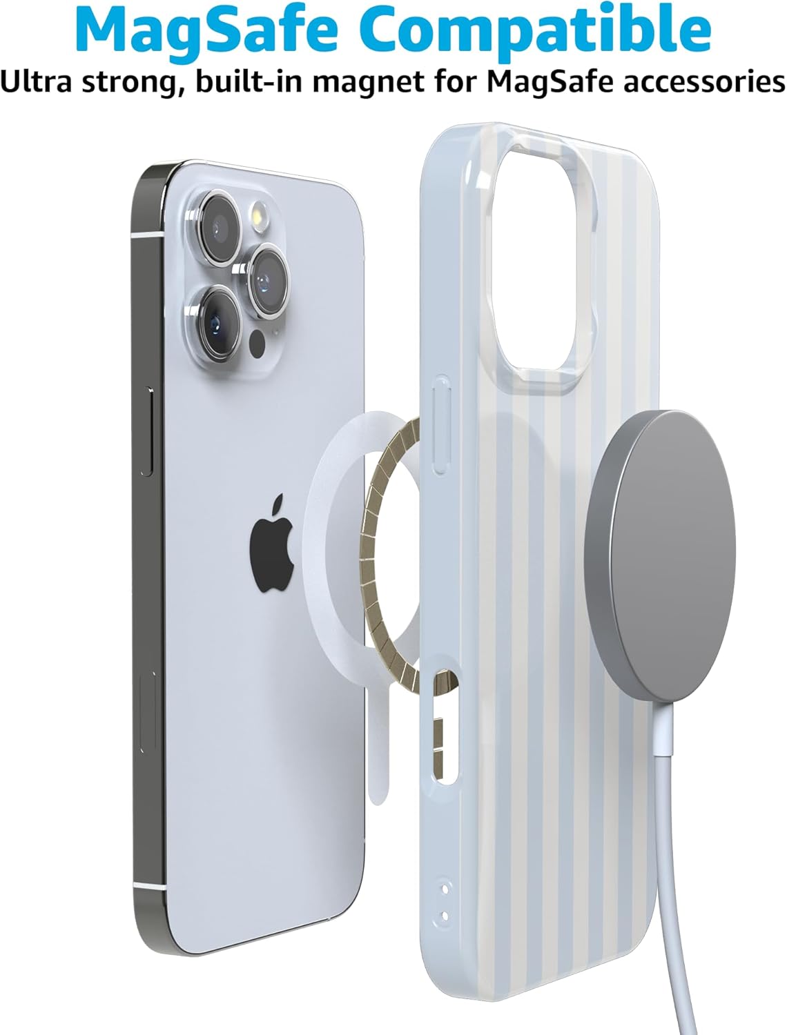 Casely iPhone 16 Pro Max Case | Blue Stripes | Sunday Best | Classic Ultra Slim Design | Compatible with MagSafe