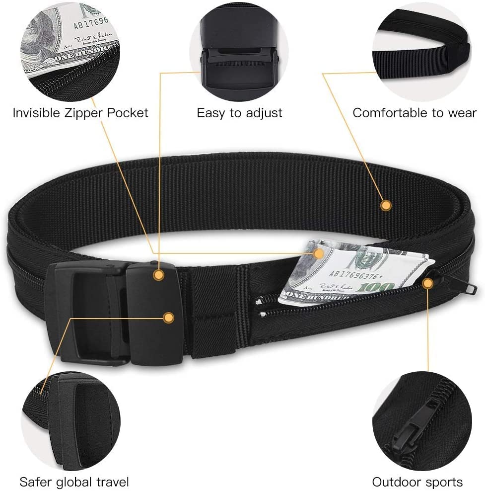 AGPTEK Travel Money Belt, Hidden Money Pouch, Anti-Theft Security Waist Wallet, Secret Compartment Money Hideaway for Business Trip Jogging Outdoor Working, Gift for Fathers Dad Men Boyfriend, Black