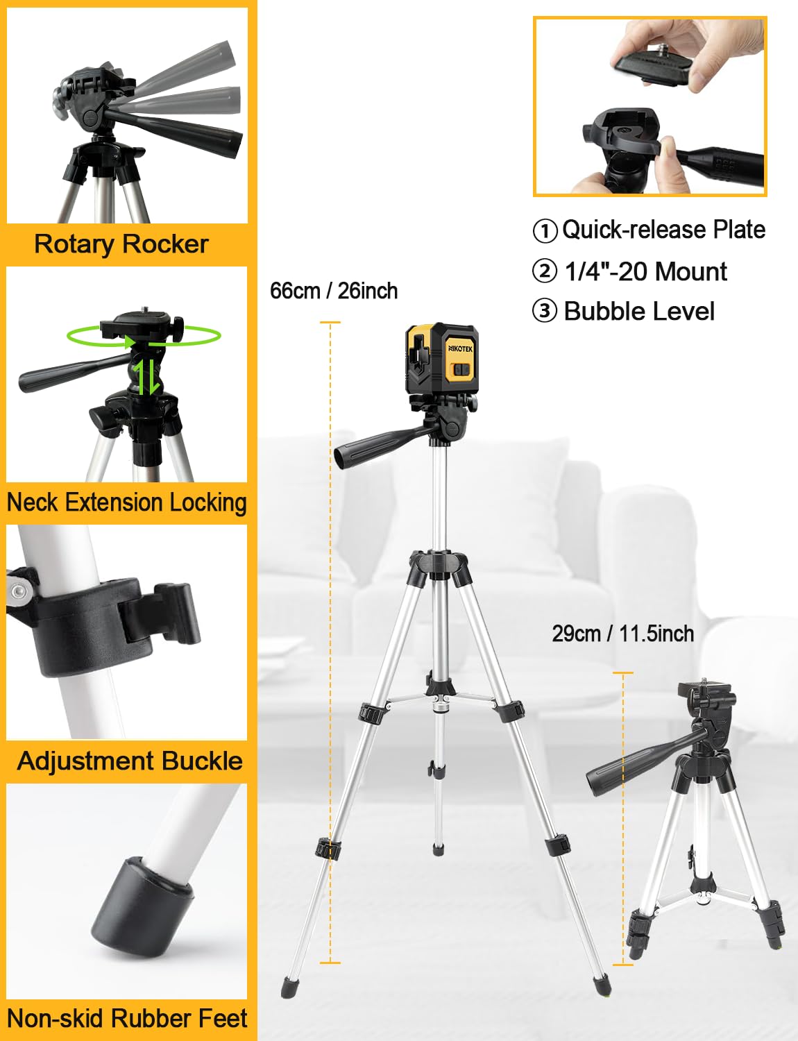 Nikotek Green Laser Level with Tripod, Self-Leveling Bright Green Beam Horizontal and Vertical Cross Line Laser for Home Decoration DIY etc.Carrying Pouch Battery&Tripod Included