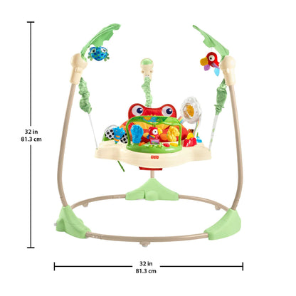 Fisher-Price Jumperoo Baby Activity Center with Lights Sounds and Music, Interactive Baby Bouncer, Rainforest, K7198
