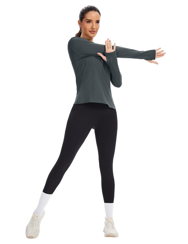 MathCat Thermal Shirts for Women Fleece Lined Long Sleeve Thermal Tops Base Layer Cold Weather Winter Gear Running Athletic Workout Underwear Zipper Pocket Grey