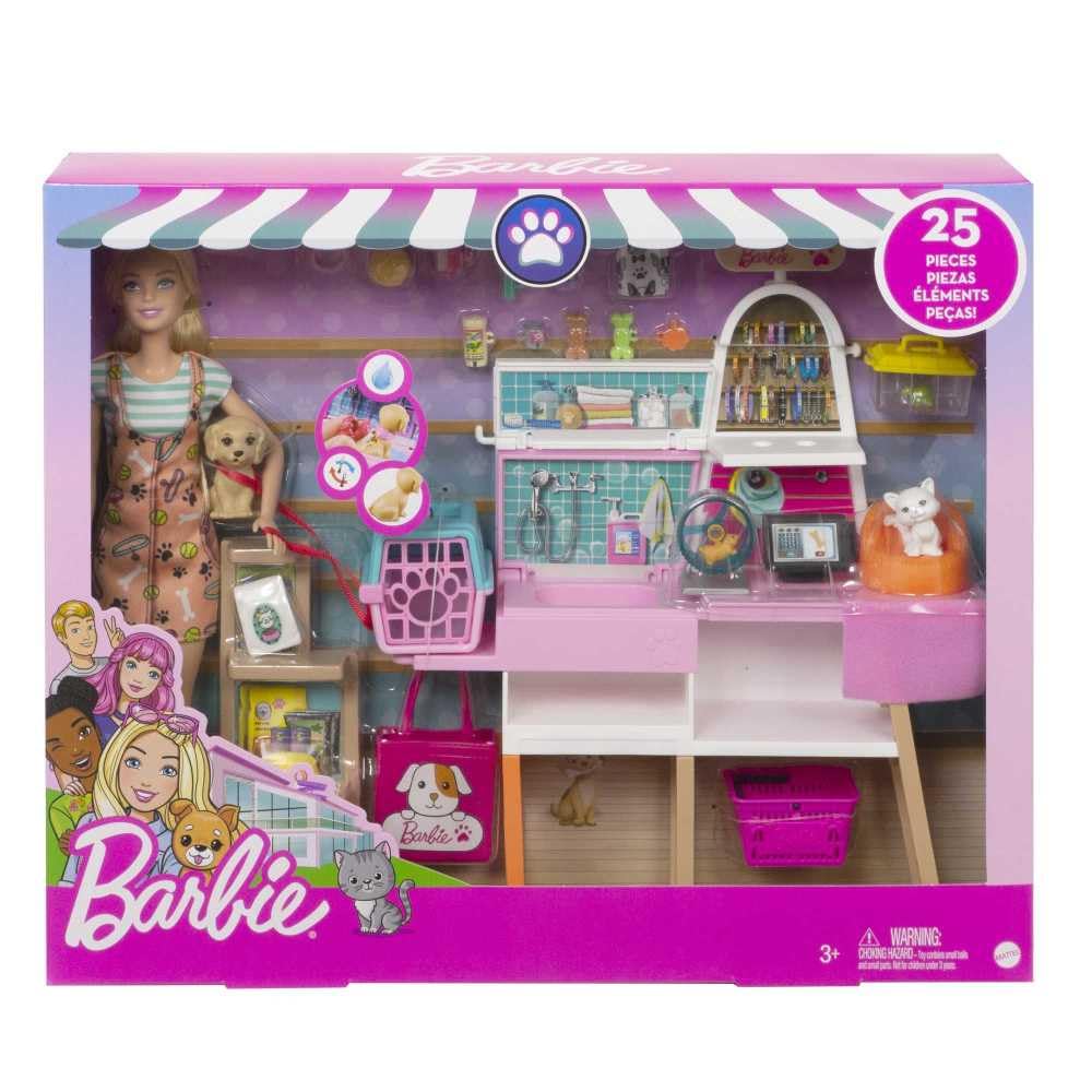 Barbie Doll & Playset, Pet Boutique with 4 Pets, Color-Change Grooming Feature & 20+ Themed Accessories