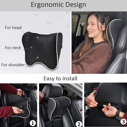 ZATOOTO Car Neck Pillow - Memory Foam Car Headrest Pillow, Car Neck Pillows for Driving, Neck Support for Adult and Child, Black