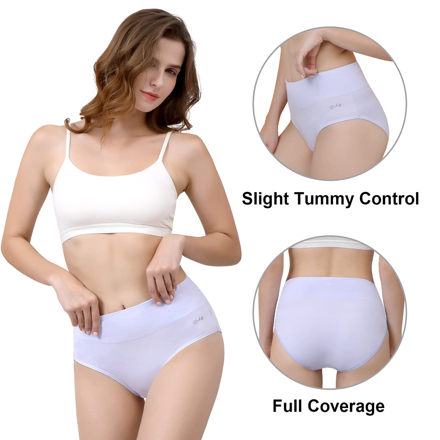 coskefy Underwear Women, High Waisted Cotton Knickers Ladies Full Briefs Soft Panties Slight Tummy Control Pants 5 Pack M