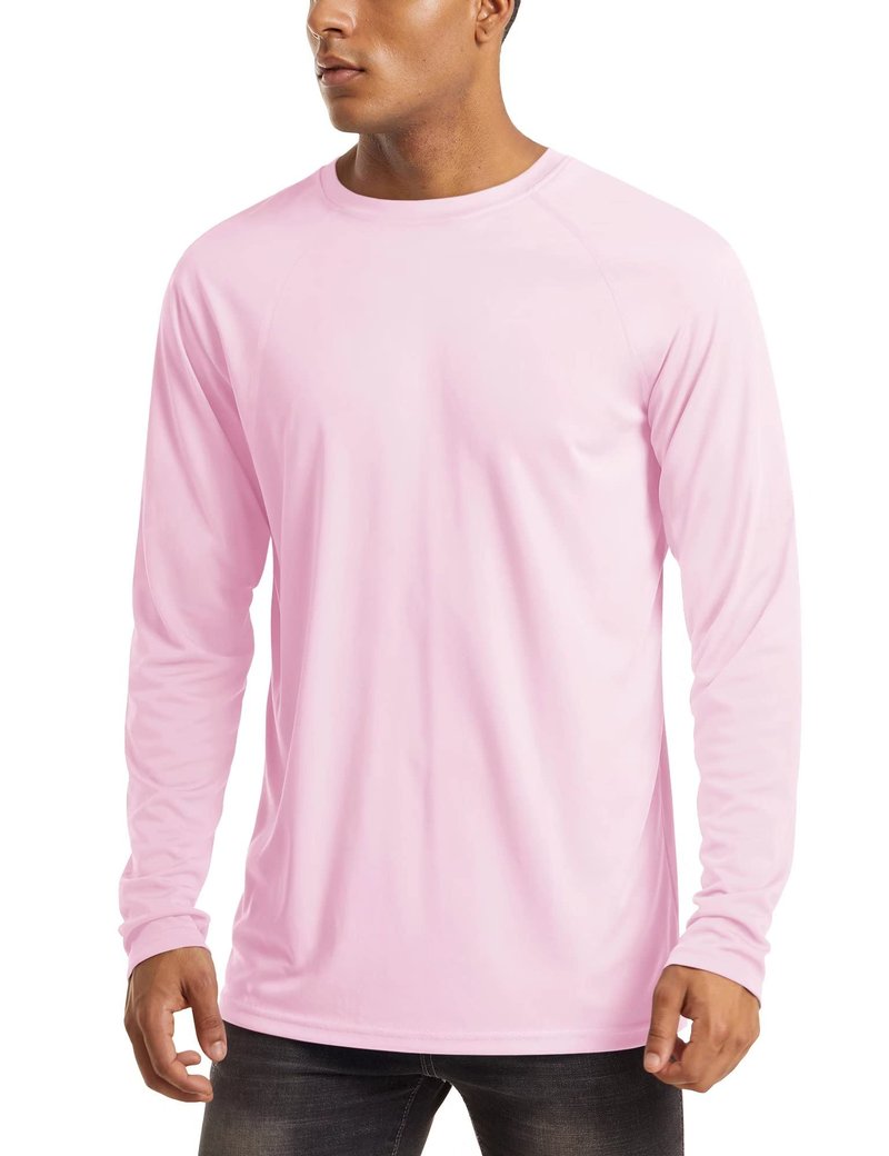 Summer Shirts Men Long Sleeve Quick Dry Swim Fishing Hiking Sun Protection UPF 50 UV Rash Guard Athletic Shirts Light Pink