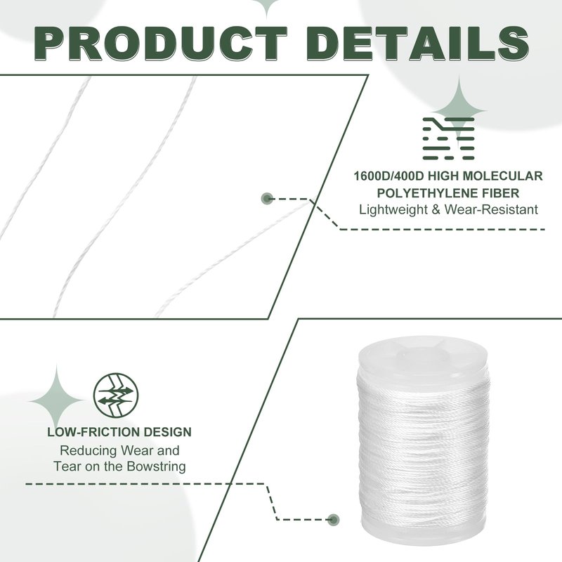 YELARXI Archery Bow String Serving Thread, 0.02" Dia Durable Bowstring Thread Accessories 131 Yard/120M & 400D PE & White-Fitting for(Tying Peep Sight Nock/Compound/Recurve Bow)