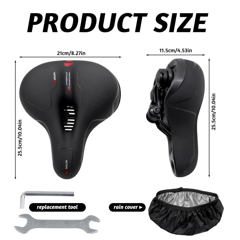 Bike Seat Cushion, Comfort Wide Bike Saddles with Dual Shock Absorption Balls for Men Women, Bicycle Seat Replacement Accessory Fit for Mountain or Road Bikes