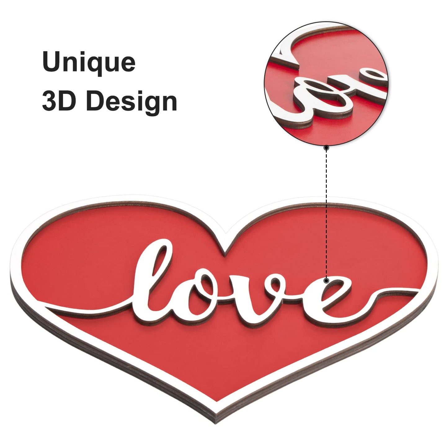 AKEROCK Valentines Day Door Decorations, 3D Heart Shaped Wooden Hanging Sign for Valentines Decorations or Wall Decor