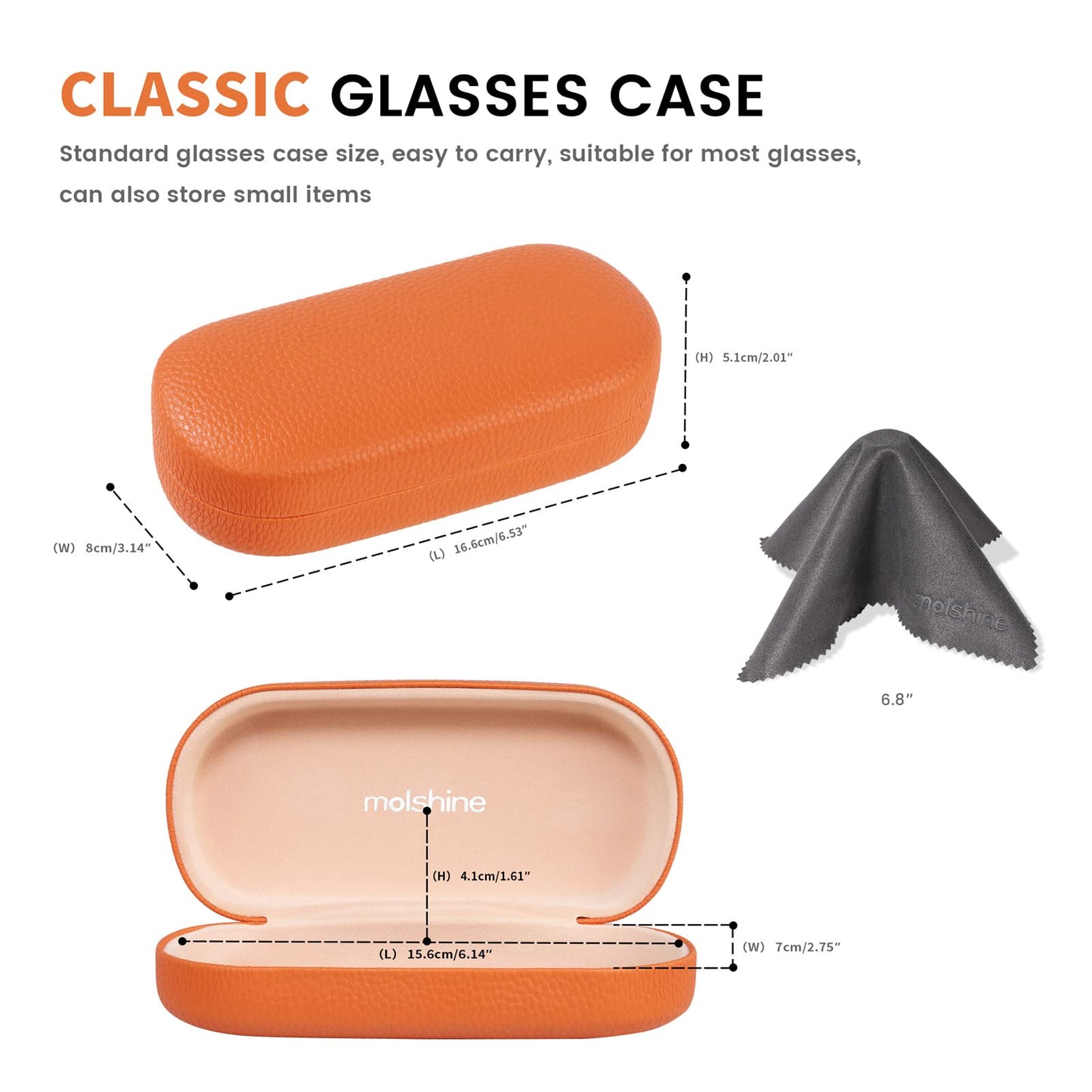 molshine Hard Shell Leather Sunglasses Case,Classic Large Glasses Case for Women Men,Sunglass Eyeglasses (Orange)