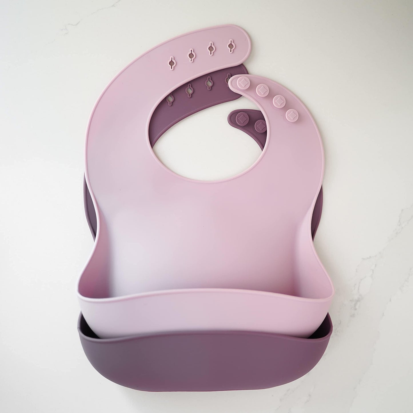 AVA + OLIVER Waterproof Silicone Bib Set with Adjustable Neck Closure - Durable Silicone Bibs for Babies - Set of 2 (Lavender)