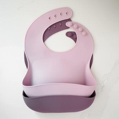 AVA + OLIVER Waterproof Silicone Bib Set with Adjustable Neck Closure - Durable Silicone Bibs for Babies - Set of 2 (Lavender)