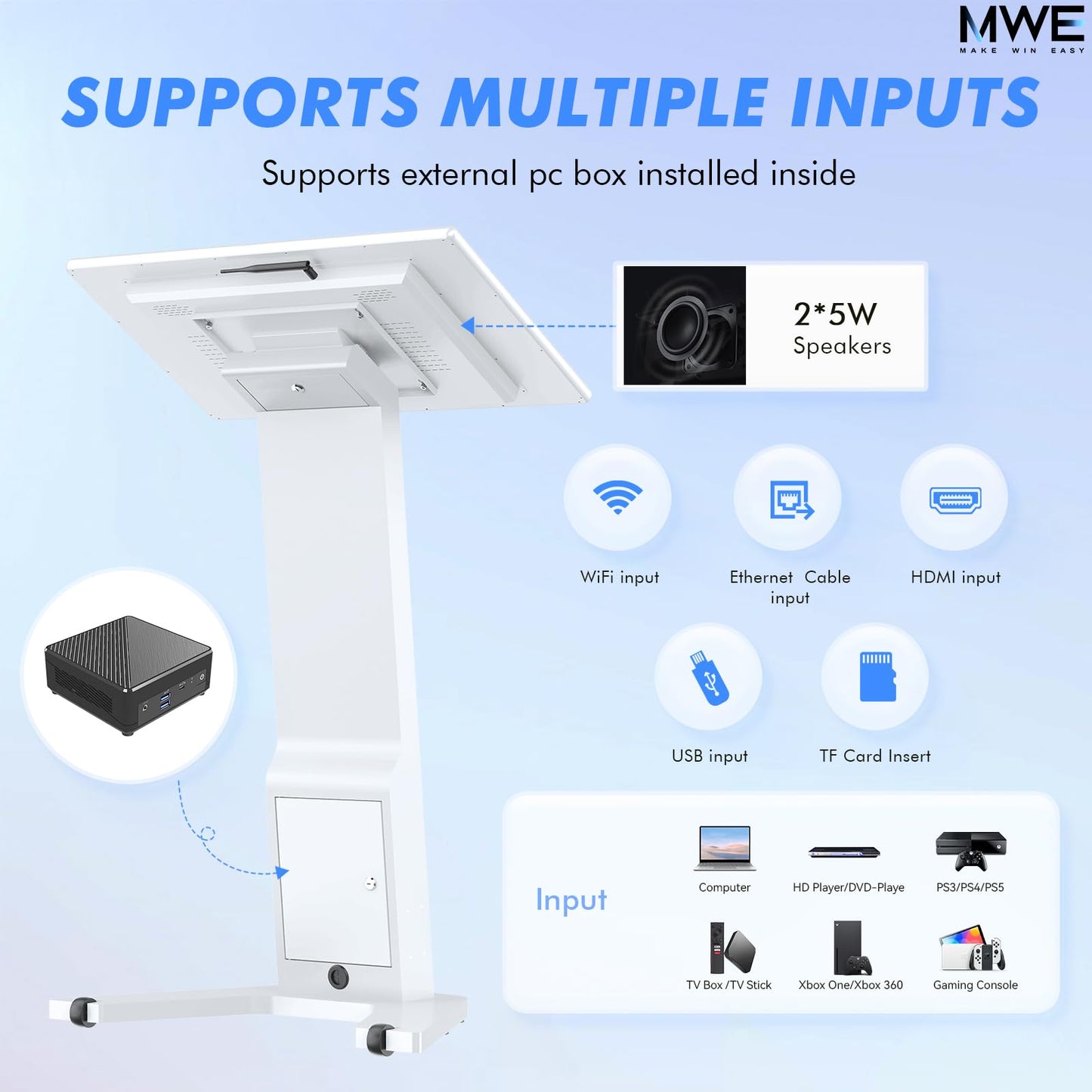 MWE 32 Inch Touch-screen Self Service Kiosk, Floor Standing Digital Signage Display, FHD Information Kiosk, 2 Speakers, Interactive Display for Mall Navigation/Self-Ordering/Advertising/Retail Store