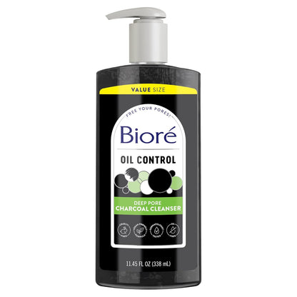 Biore Deep Pore Charcoal Face Wash, Daily Facial Cleanser for Dirt & Makeup Removal, for Oily Skin, 6.77 Oz