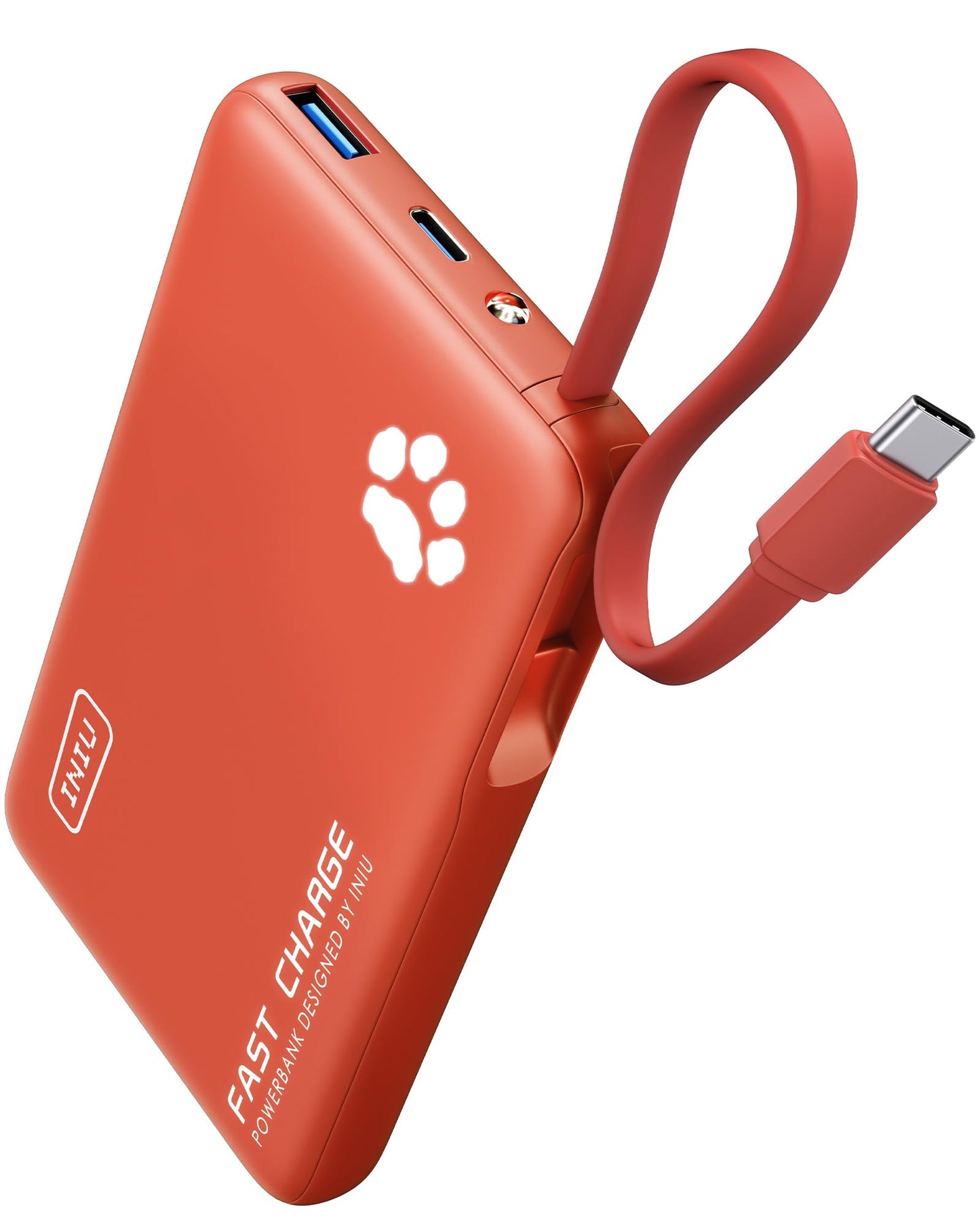 INIU 45W Portable Charger, 10000mAh Built-in USB C Cable Fast Charging Power Bank, Small Type C Battery Pack, Powerbank for iPhone 17 16 15 14, iPad, Samsung S25 S24 etc. Travel Camping Essentials