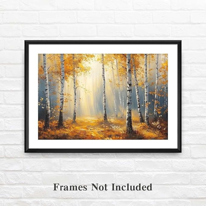 Yesad Fall Vintage Landscape Wall Art Decor, Fall Wall Art Autumn Posters Vintage Rustic Moody Pictures Wall Decor Decorations Art for Living Room Home, Canvas Artwork (Unframed,12”x8”,Birch)
