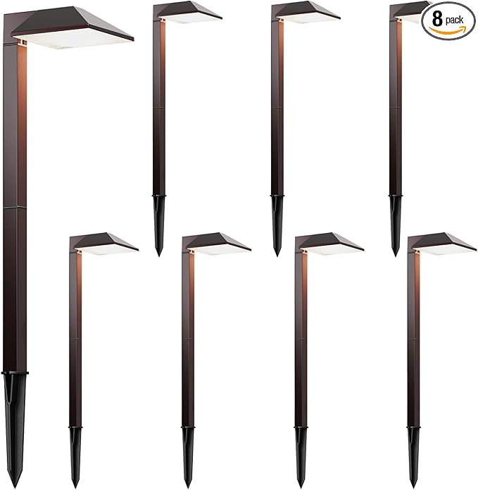 Equinox Outdoor Low Voltage Landscape Lighting 0.6W LED 3100K Warm White Metal 12V Pathway Lights Charcoal Brown 8PK Kits with Connector and Stake (8Pack)