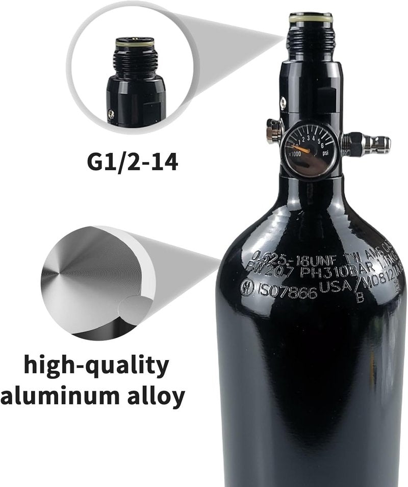 Paintball Tank System - 48ci HPA Aluminum Air Tank | 3000psi Input, 800psi Output, Flat Bottom Design