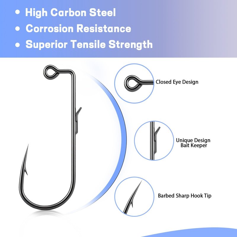Natufish 50-Pac Swimbait Hooks 90-Degree Jig Hooks with Wire Keeper for Freshwater & Saltwater Fishing, Bass Trout Fly Tying, Durable Jig Mold Making Supplies