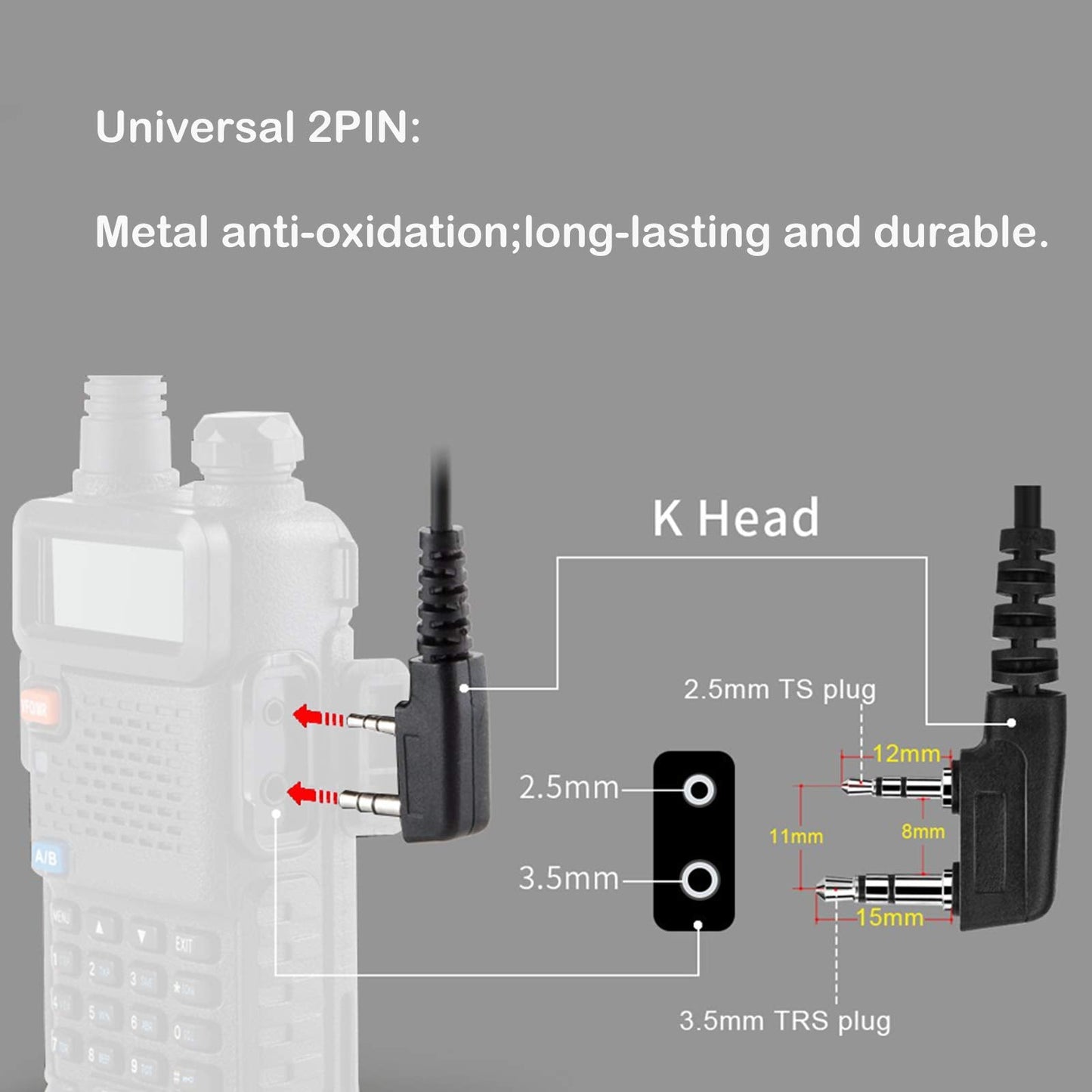 Retevis Walkie Talkie Earpiece, 2 Pin Security Headset, Surveillance Earpiece Compatible for Retevis RT24 RT27 eSynic UV-5R Baofeng 888S BF-88E Kenwood Two Way Radio (1pcs)