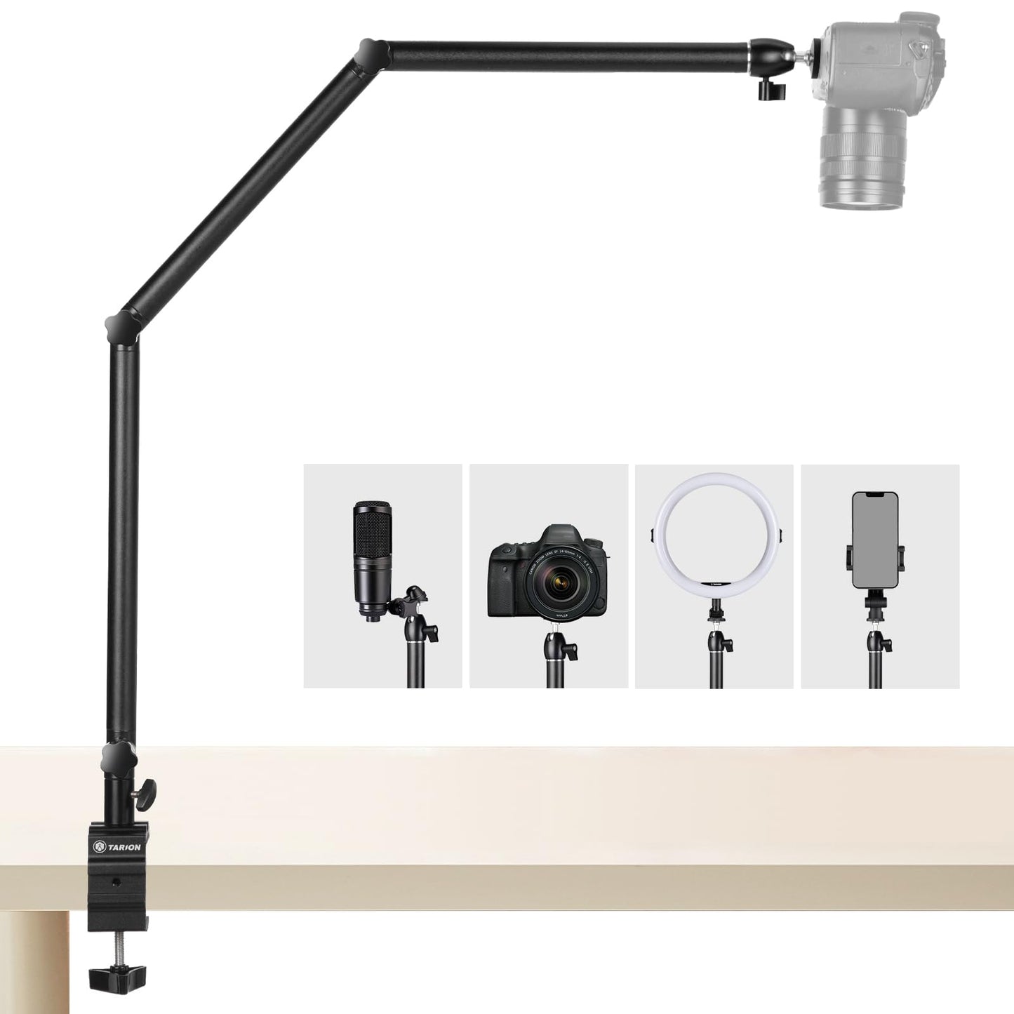 TARION Desk Camera Mount Stand Heavy Duty Articulated Camera Arm Articulating Table Mount Camera Stand Adjustable Flexible Gear Joints TKA01-L