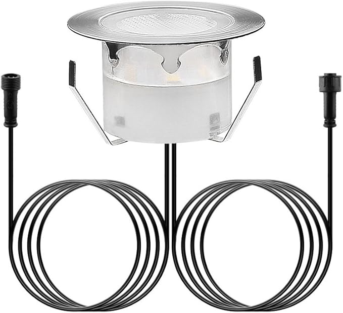 Low Voltage LED Deck Lighting Kit Stainless Steel 1W Waterproof Outdoor Yard Garden Decoration Lamps Landscape Pathway Patio Step Stairs Warm White LED In-ground Lights, 6pack