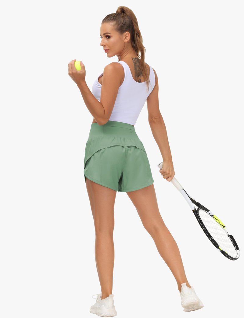 THE GYM PEOPLE Womens High Waisted Running Shorts Quick Dry Athletic Workout Shorts with Mesh Liner Zipper Pockets (Jasmine Green, Medium)