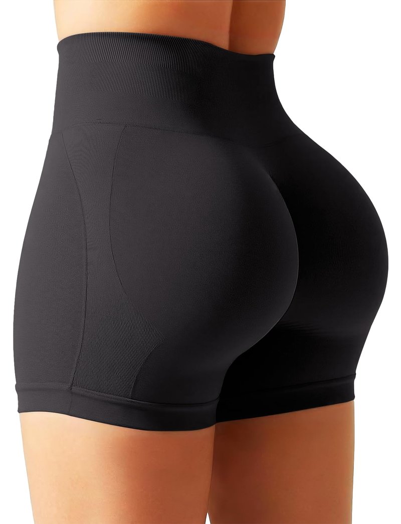SEASUM Women Seamless Contour Short 5" Workout Shorts Back Scrunch Butt High Waisted Tummy Control Gym Yoga Bottom Black XL