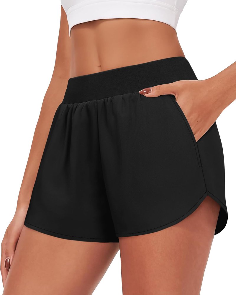 NIASHOT Athletic Workout Running Shorts for Women Dolphin Quick Dry Hiking Outdoors Gym Track Tennis Sports Clothes Black M