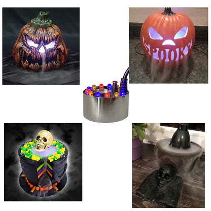 Halloween Lights Mist Maker,Halloween fog Machine Ultrasonic Mist Water Pond Fogger 12 LED Red Yellow and Blue Light Flashes for Halloween Party Decorations and Rockery Fishtank Vase Birdbath Deco