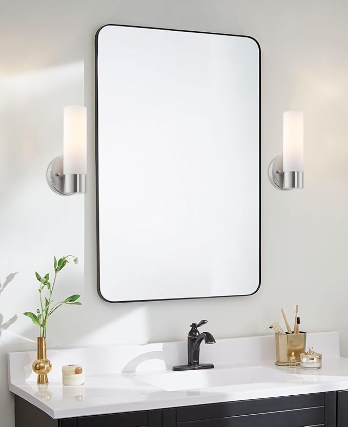 Kira Home Sol 10" Modern Wall Sconce with Frosted Glass Shade, for Bathroom/Vanity, Brushed Nickel Finish, 2-Pack