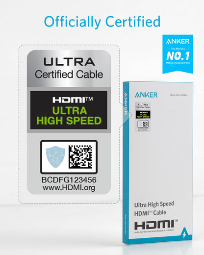 Anker HDMI 2.1 Cable 8K@60Hz, 6.6FT Ultra High Speed 4K@120Hz 48Gbps Ultra HD, HDMI Cable Support Dynamic HDR,eARC,Dolby Atmos,Compatible with PlayStation 5,Xbox Series X,Samsung TVs