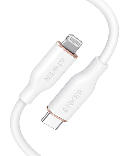 Anker USB C to Lightning Cable, MFi Certified Powerline III Flow Silicone Charging Cable for iPhone 13 13 Pro (Cloud White, 6ft)