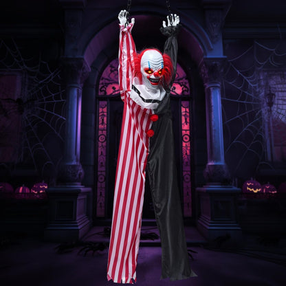 JOYIN 65" Halloween Hanging Scary Clown Decorations with Chain, with LED Lights Talking Animatronics Decor Outdoor Indoor for Haunted House Lawn Yard Patio