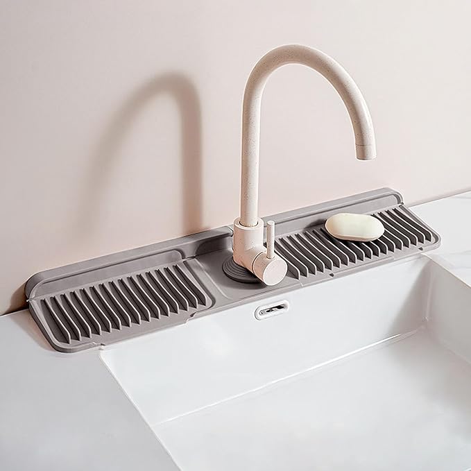 Longer Silicone Faucet Mat for Kitchen Sink – Button Style Faucet Drip Catcher