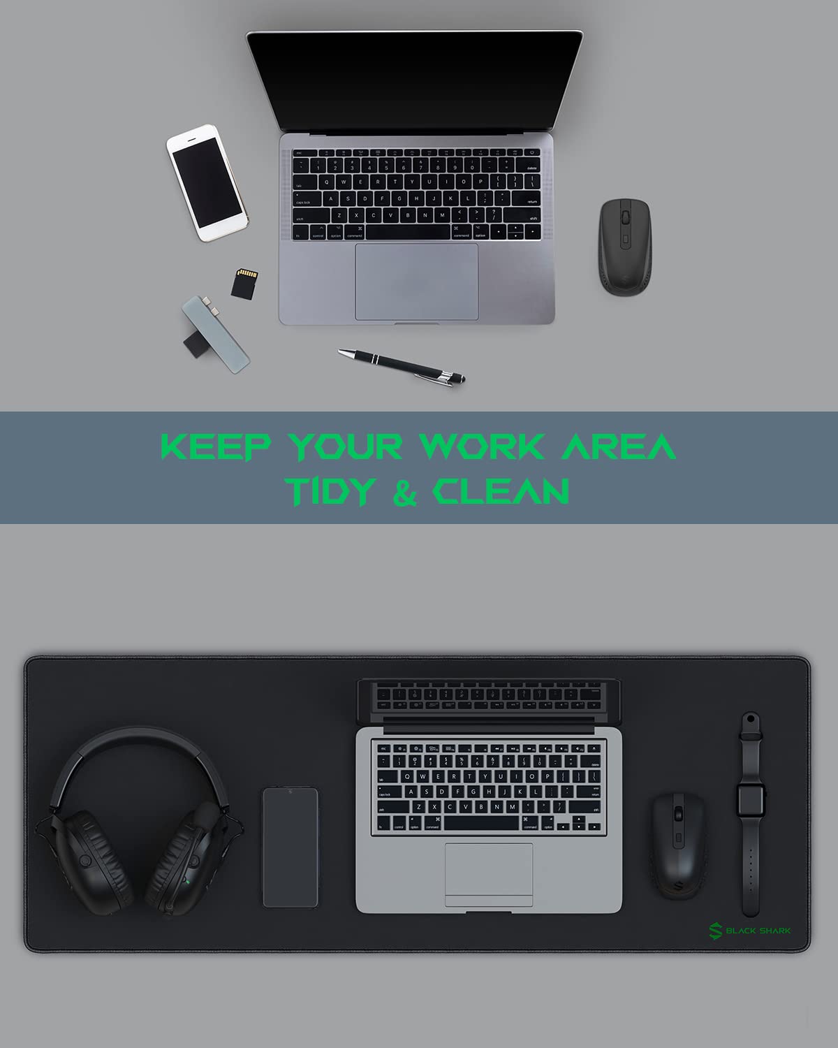 Black Shark Gaming Mouse Pad Desk Mat (31.5” x 11.8” x 0.15”) Mousepad with Superfine Fiber Surface Smooth, Non-Slip Rubber Base, Office Decor for Gamers, Office, Desk Pad Manta P2