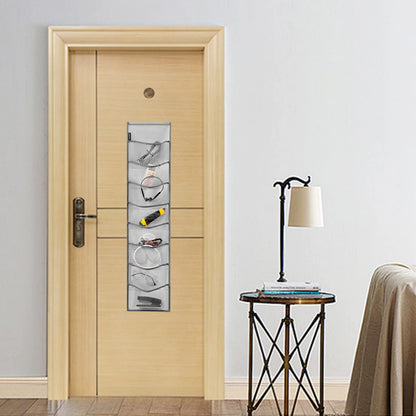 ANZORG Wall Hanging Headband Organizer Ribbon Hair Hoops Storage Hairbands Hair Accessory Holder with Clear Pockets (GREY-8 POCKETS-2 Pack)