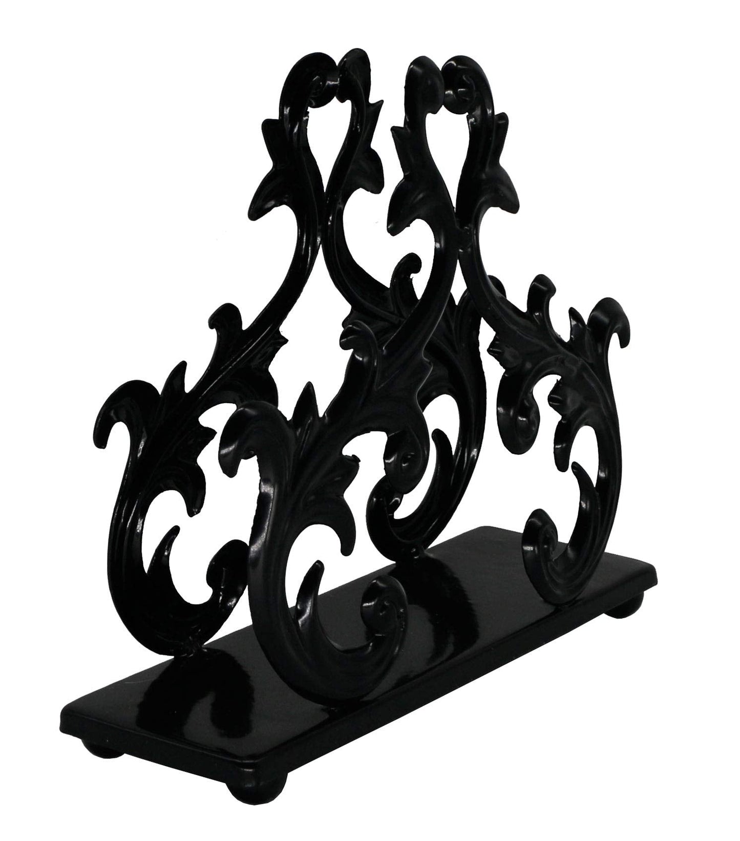 Owlgift Baroque Black Napkin Holder – Decorative Metal Tissue Rack for Tabletop, Mail, or Bill Organizer – 6 x 2 x 5.3 Inches, Glossy Finish for Home or Restaurant Use