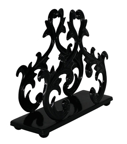 Owlgift Baroque Black Napkin Holder – Decorative Metal Tissue Rack for Tabletop, Mail, or Bill Organizer – 6 x 2 x 5.3 Inches, Glossy Finish for Home or Restaurant Use