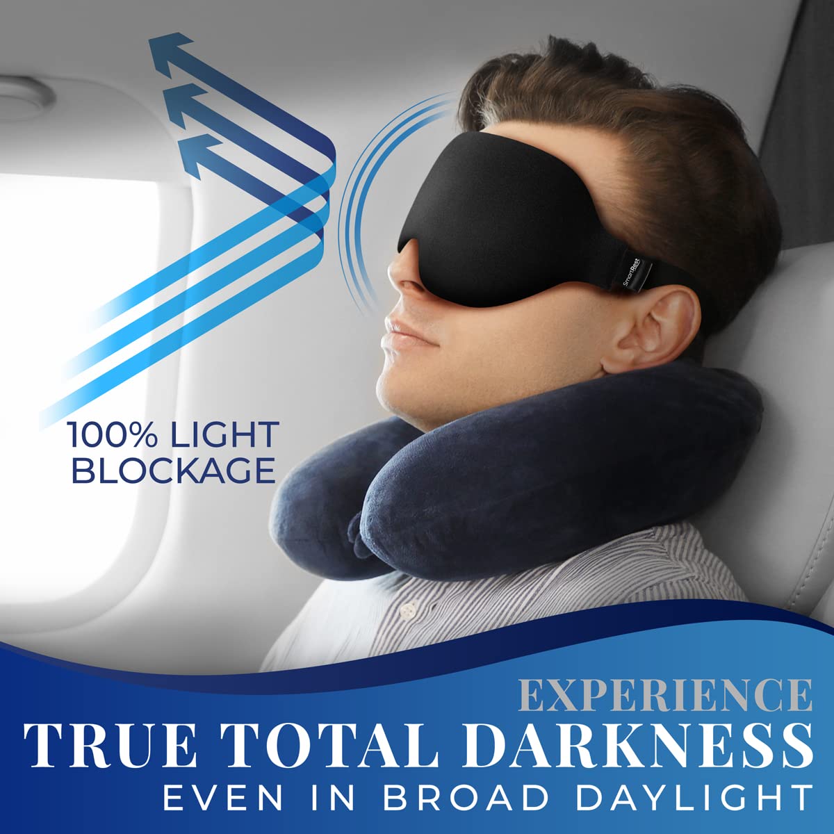 Sleep Mask [2 Pack] - Eye Mask for Sleeping - Patented, Contoured, 100% Blackout, Zero Pressure Sleeping Masks for Women and Men, Blindfold and Eye Covers - S2 Black