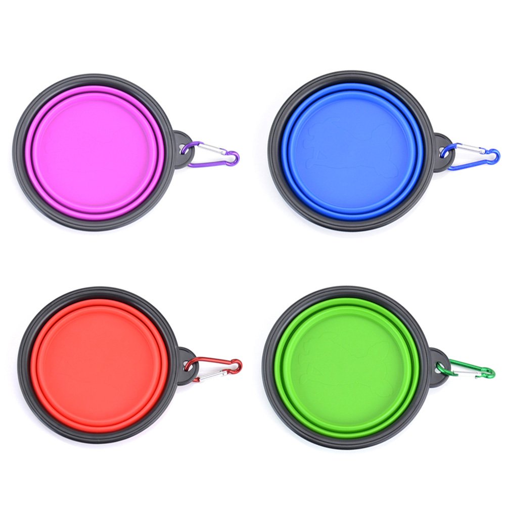 Collapsible Dog Bowls - 4 Pack, Portable Travel Water and Food Bowl with Carabiner Clip for Dogs and Cats - Ideal for Walking, Traveling, and Hiking