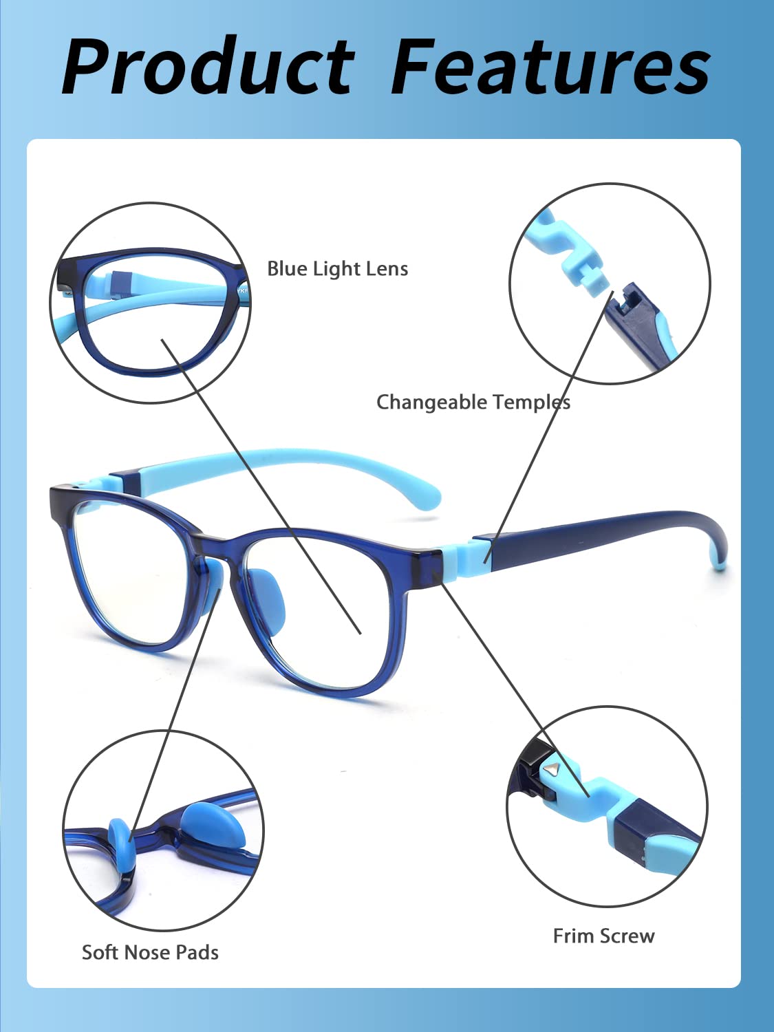 JM Kids Blue Light Glasses, Computer Gaming Grasses for Girls Boys Age 3-10, Anti Blue Ray TR90 Eyeglasses